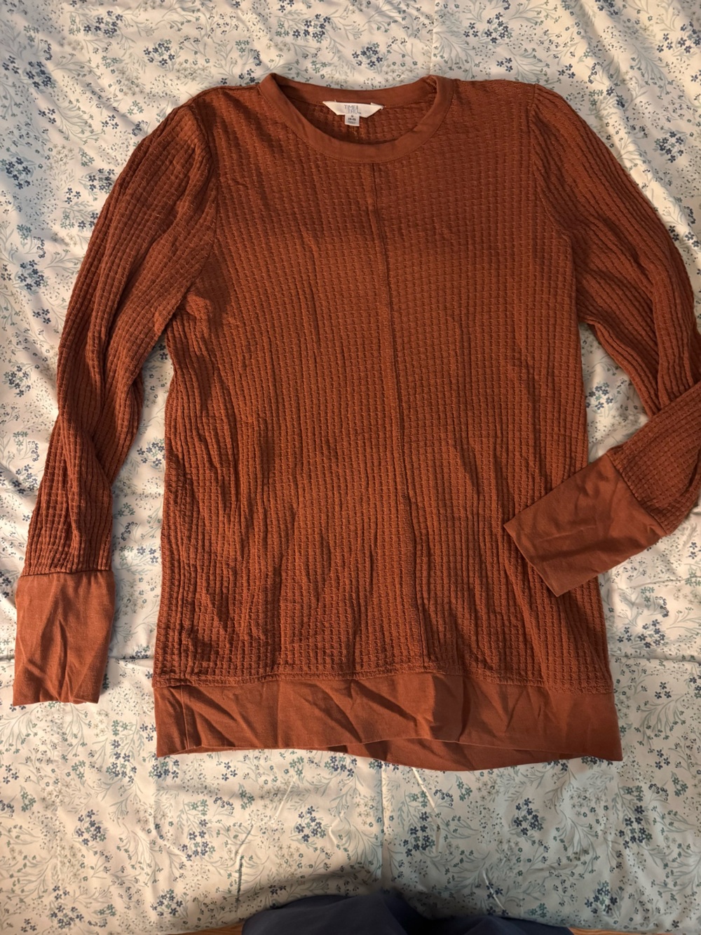 Waffle Knit Long Sleeve Top in Rust Orange